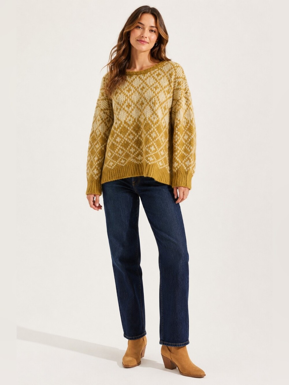 Maeve Anthropologie Fair Isle Chunky Knit Wool Blend Sweater Mustard Medium